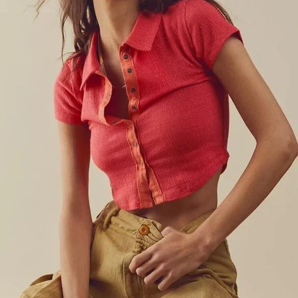 Free People Tops - Free People We The Free Fifi Polo Shirt Cropped Top Buttondown